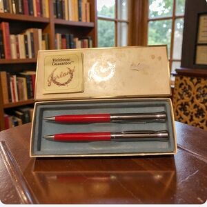 Vintage New garland Gold and Red pen Pencil Set Stationery Box